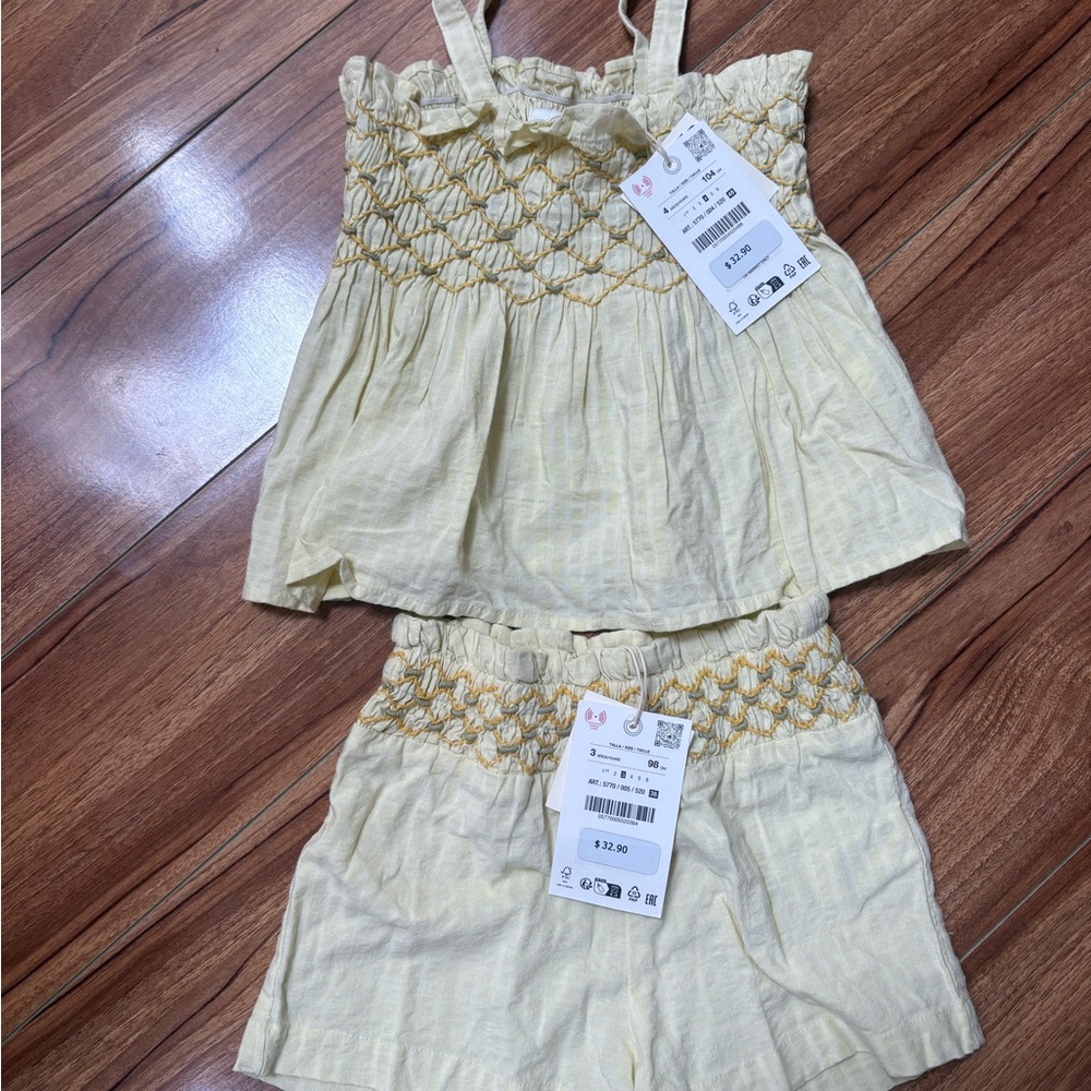 Zara Cream and Yellow Smocked Baby Set